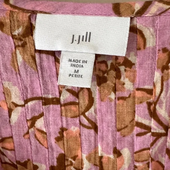 J. Jill Floral Button-Front Blouse with Brown/peach Print - Picture 2 of 9